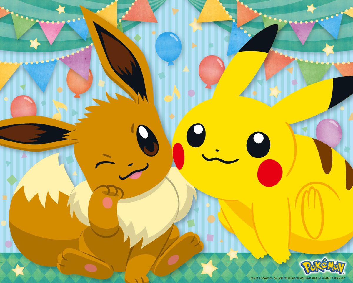 Official birthday wallpaper from Nintendo features Pokémon mascots Pikachu  and Eevee | Pokémon Blog, image size:1200x960