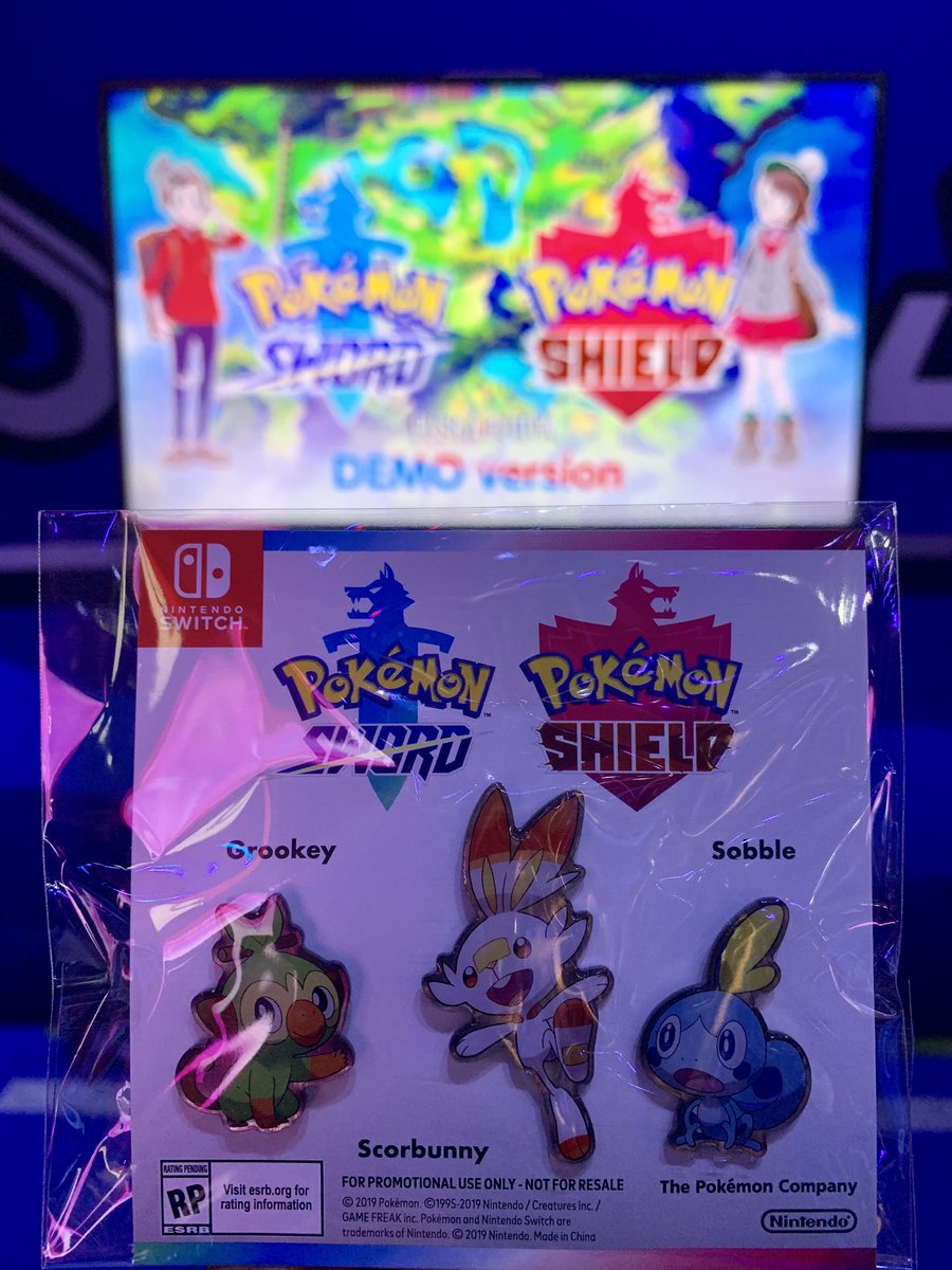 E3 2019 Exclusive Pokemon Sword & Shield 3 Pin Set Grookey Scorbunny Sobble