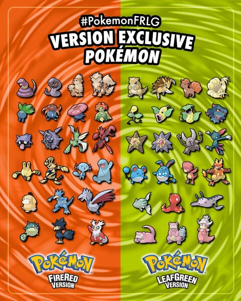 Ecco i Pokémon esclusivi della versione Pokémon RossoFuoco e VerdeFoglia