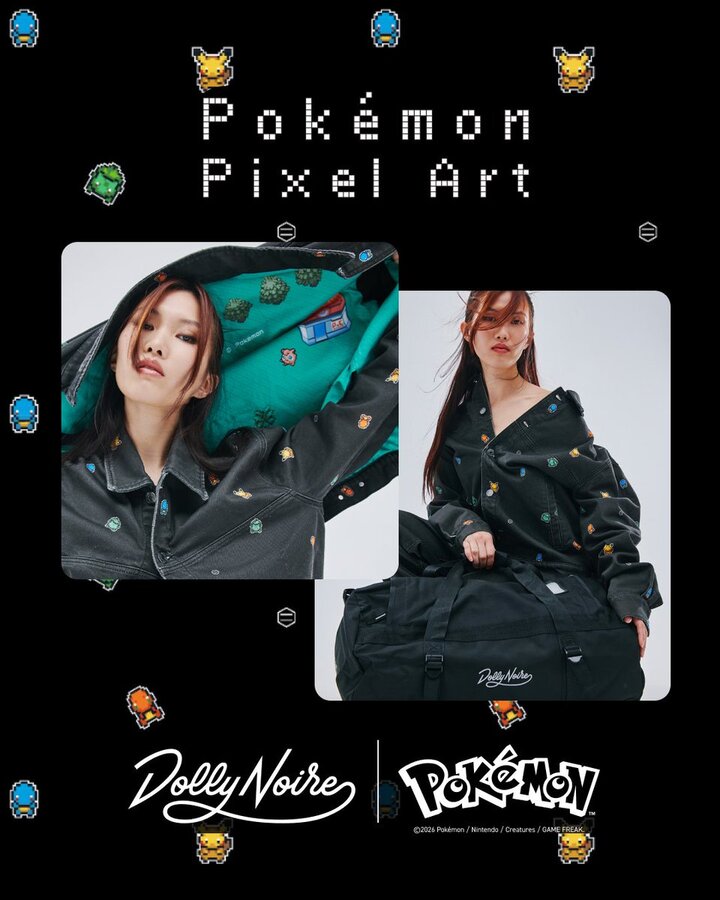 The official Pokémon x Dolly Noire collection is back with a new pixel theme Pokémon collection featuring apparel items including tees, hoodies and more with Pokémon pixel art